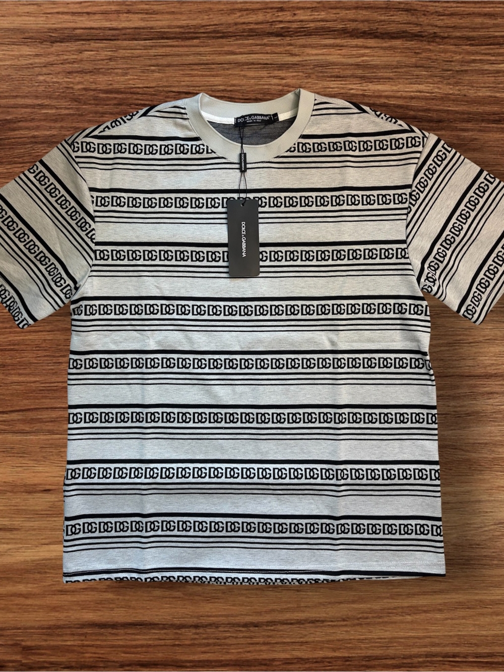 Dolce & Gabbana Men’s DG Interlocking Logo Striped T-Shirt - Large